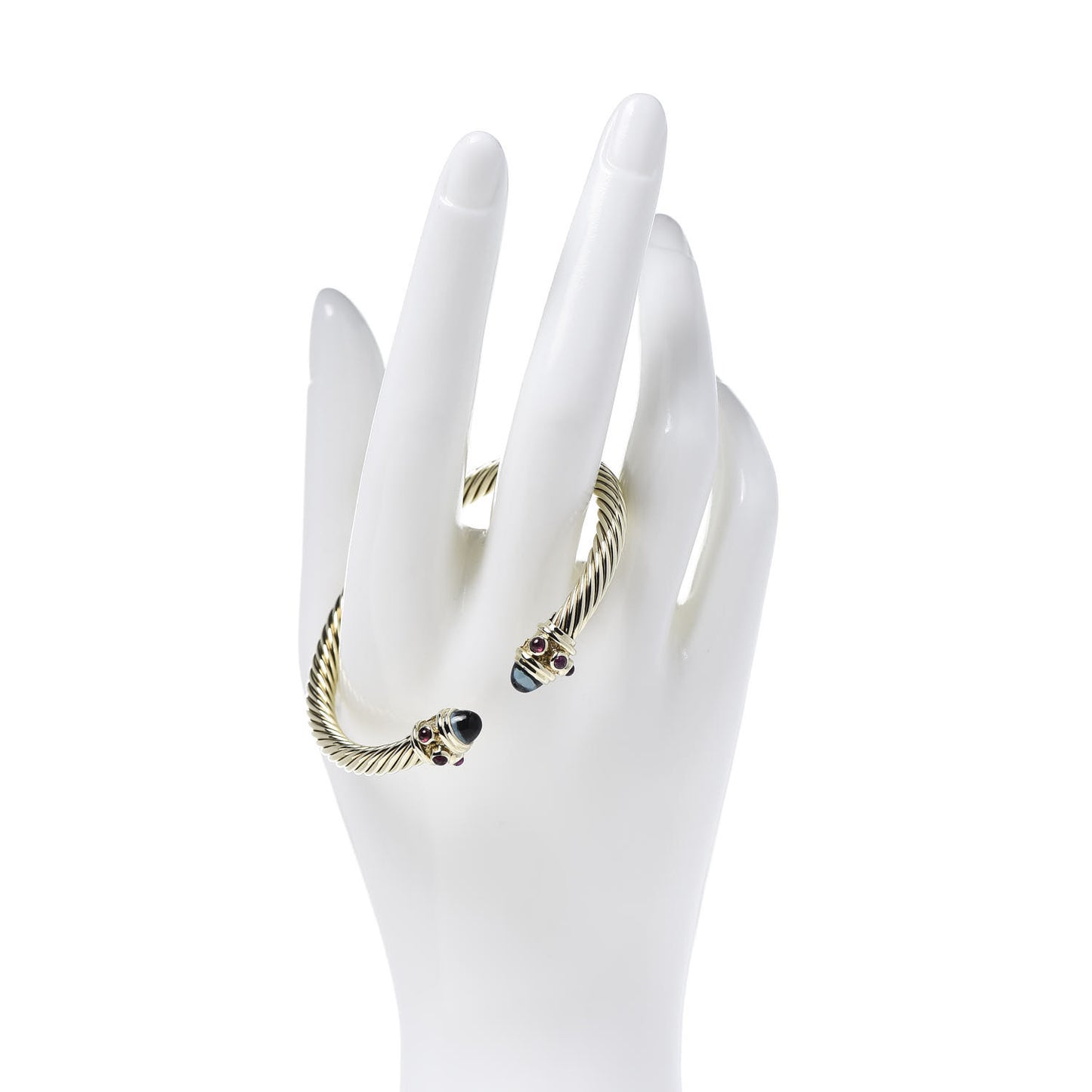 14K Yellow Gold Blue Topaz Ruby 5mm Cable Renaissance Bracelet