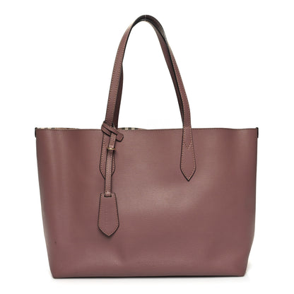 Burberry Grainy Calfskin Haymarket Check Medium Reversible Tote Light Elderberry 11 of 21