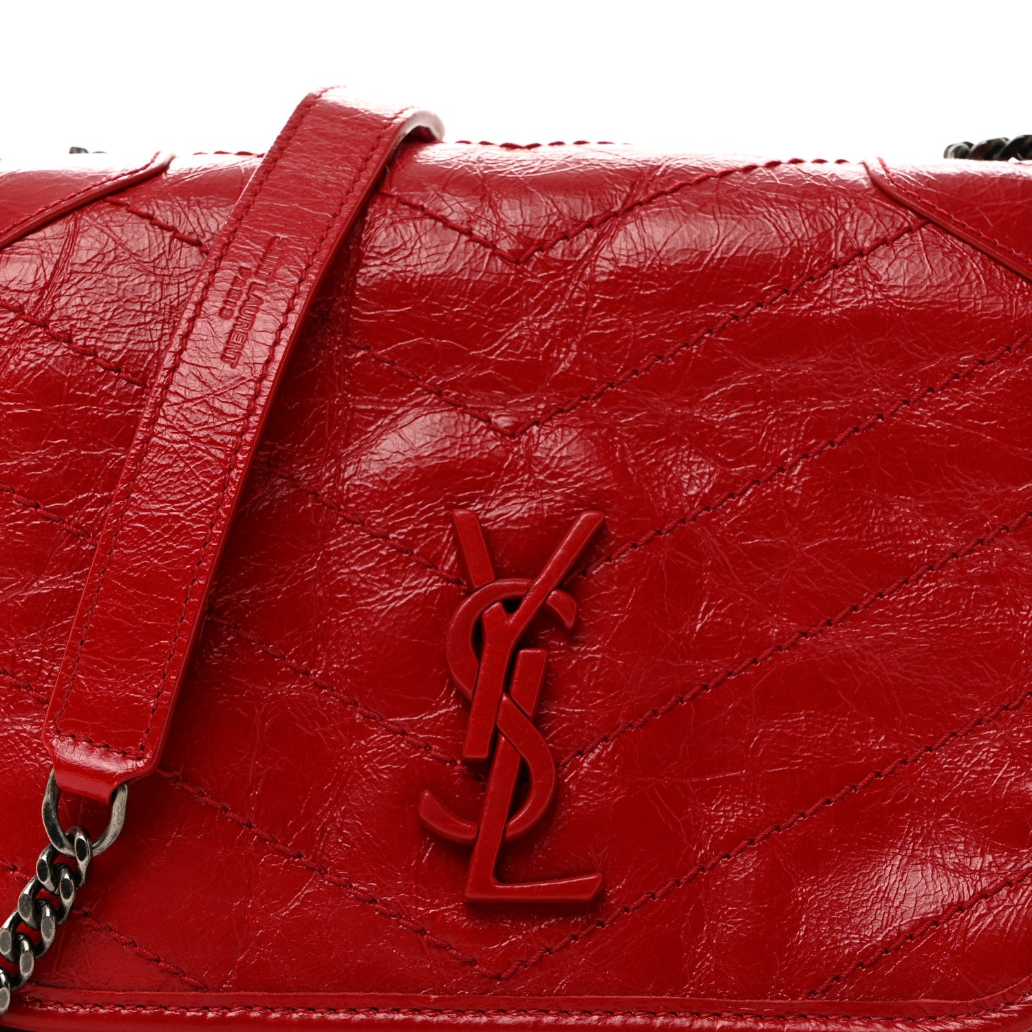 Saint Laurent Crinkled Calfskin Matelasse Monogram Niki Chain Wallet Rouge Eros 8 of 10