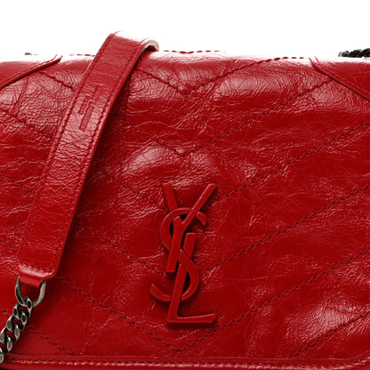 Saint Laurent Crinkled Calfskin Matelasse Monogram Niki Chain Wallet Rouge Eros 8 of 10