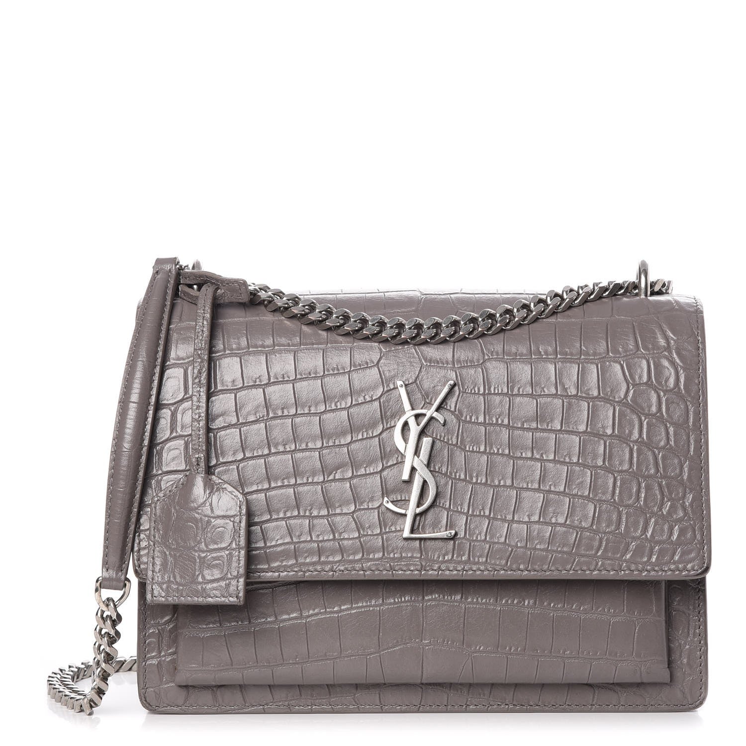 Saint Laurent Calfskin Crocodile Embossed Medium Monogram Sunset Fog 1 of 7