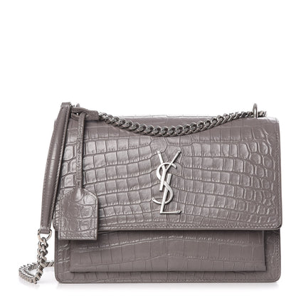 Saint Laurent Calfskin Crocodile Embossed Medium Monogram Sunset Fog 1 of 7