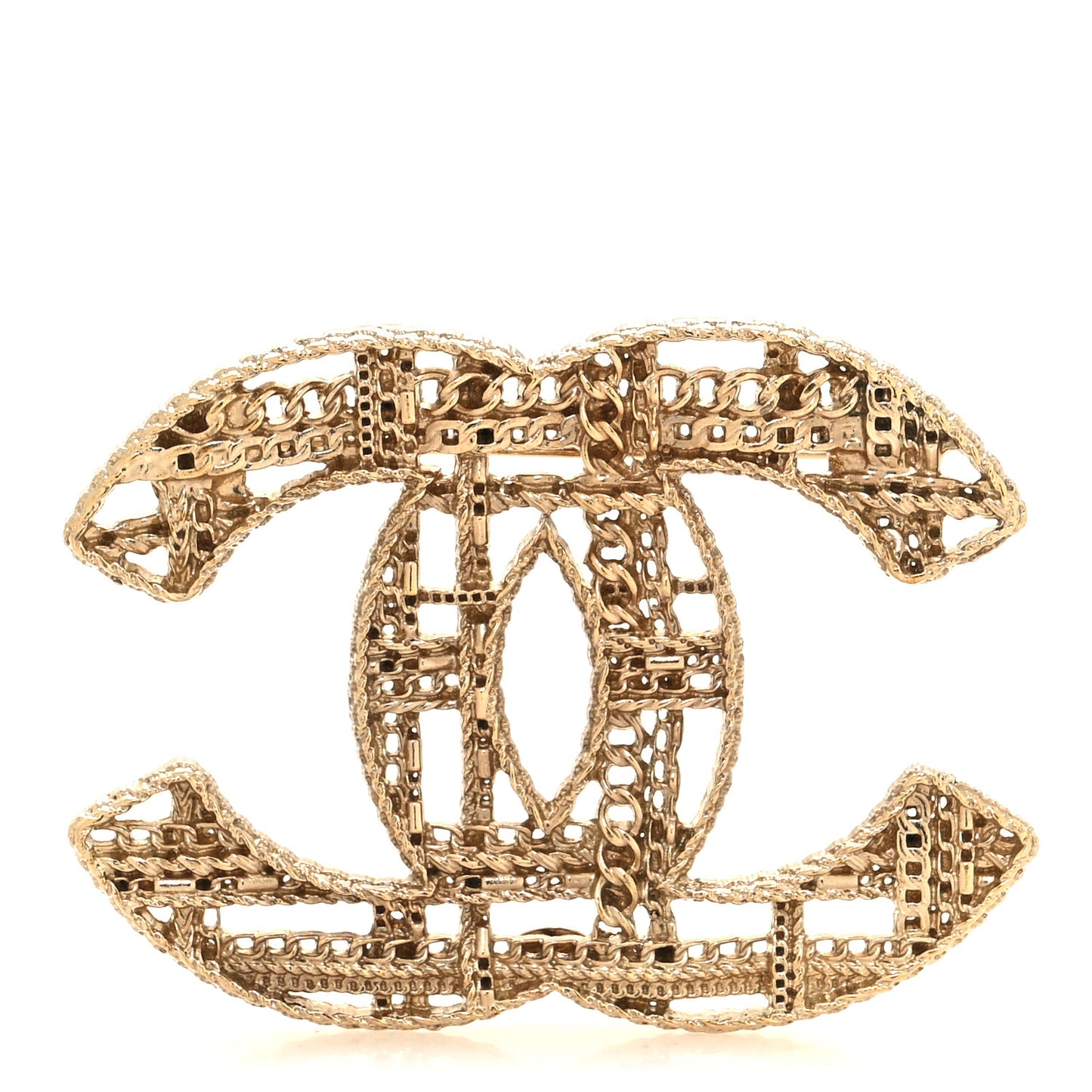 Metal CC Tweed Brooch Gold