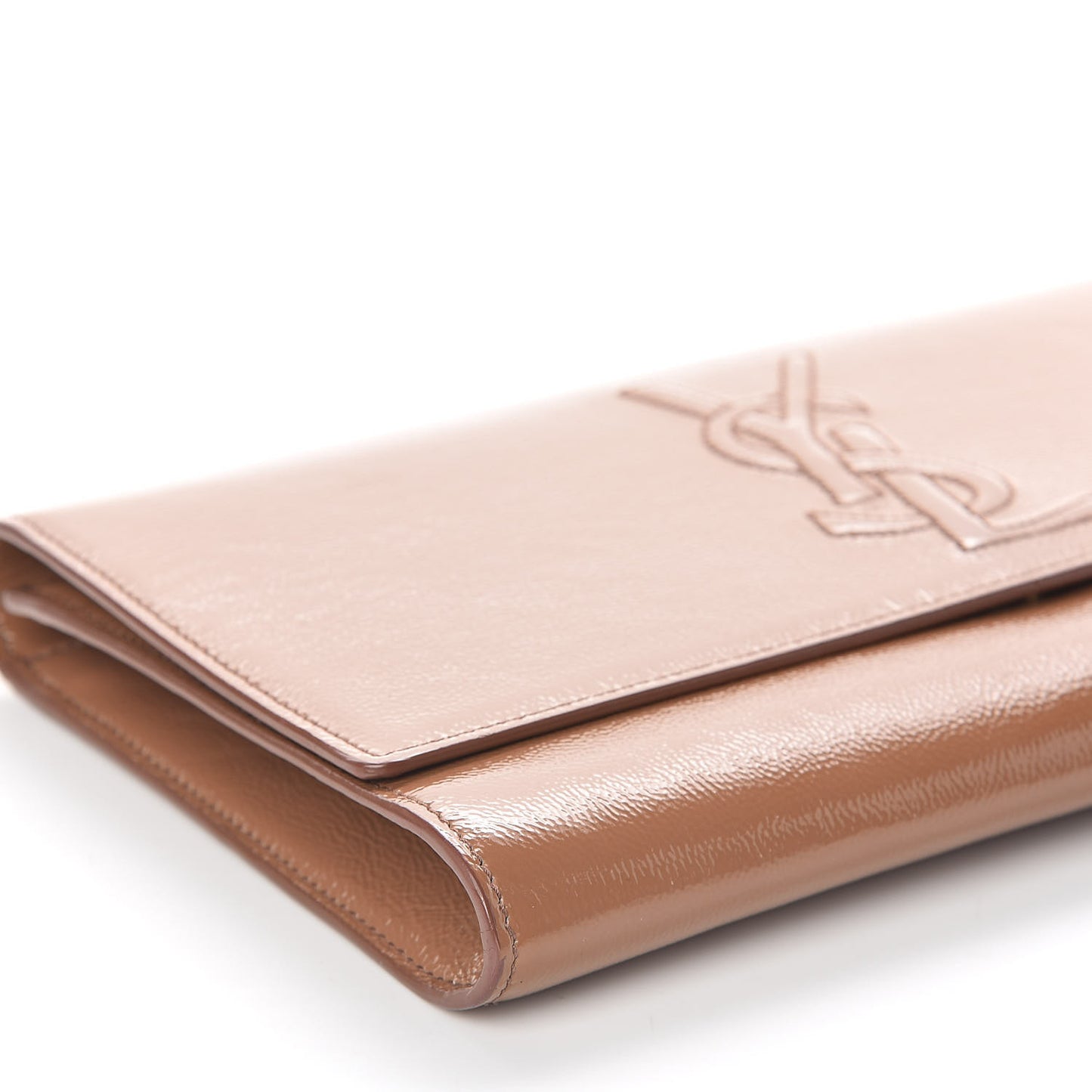 Textured Patent Calfskin Monogram Large Belle De Jour Clutch Nude
