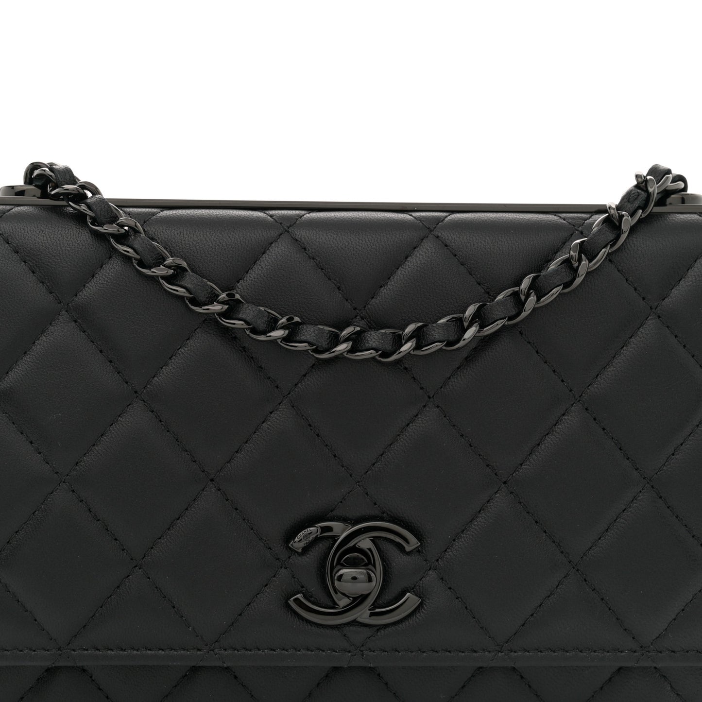 Lambskin Quilted Trendy CC Wallet On Chain WOC So Black