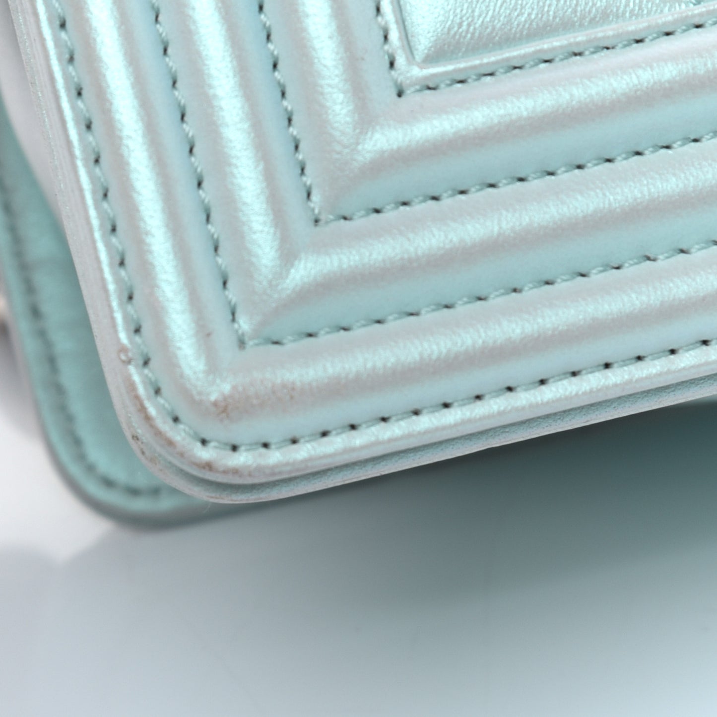 Iridescent Lambskin Chevron Quilted Medium Boy Flap Turquoise