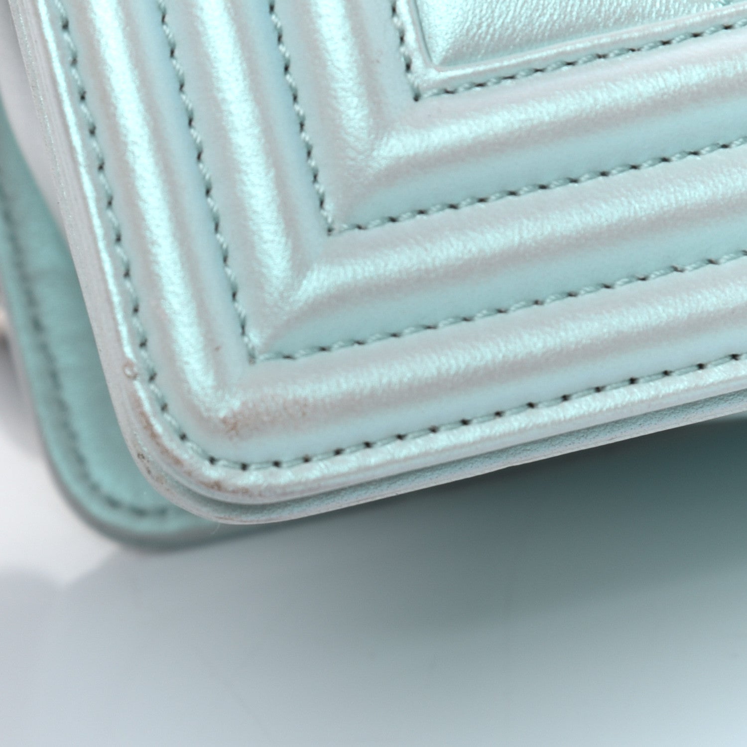 Chanel Iridescent Lambskin Chevron Quilted Medium Boy Flap Turquoise 11 of 12