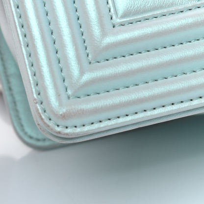 Chanel Iridescent Lambskin Chevron Quilted Medium Boy Flap Turquoise 11 of 12