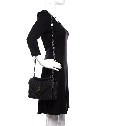 Saint Laurent Sheepskin Matelasse Chevron Monogram Medium College Bag Black 2 of 10