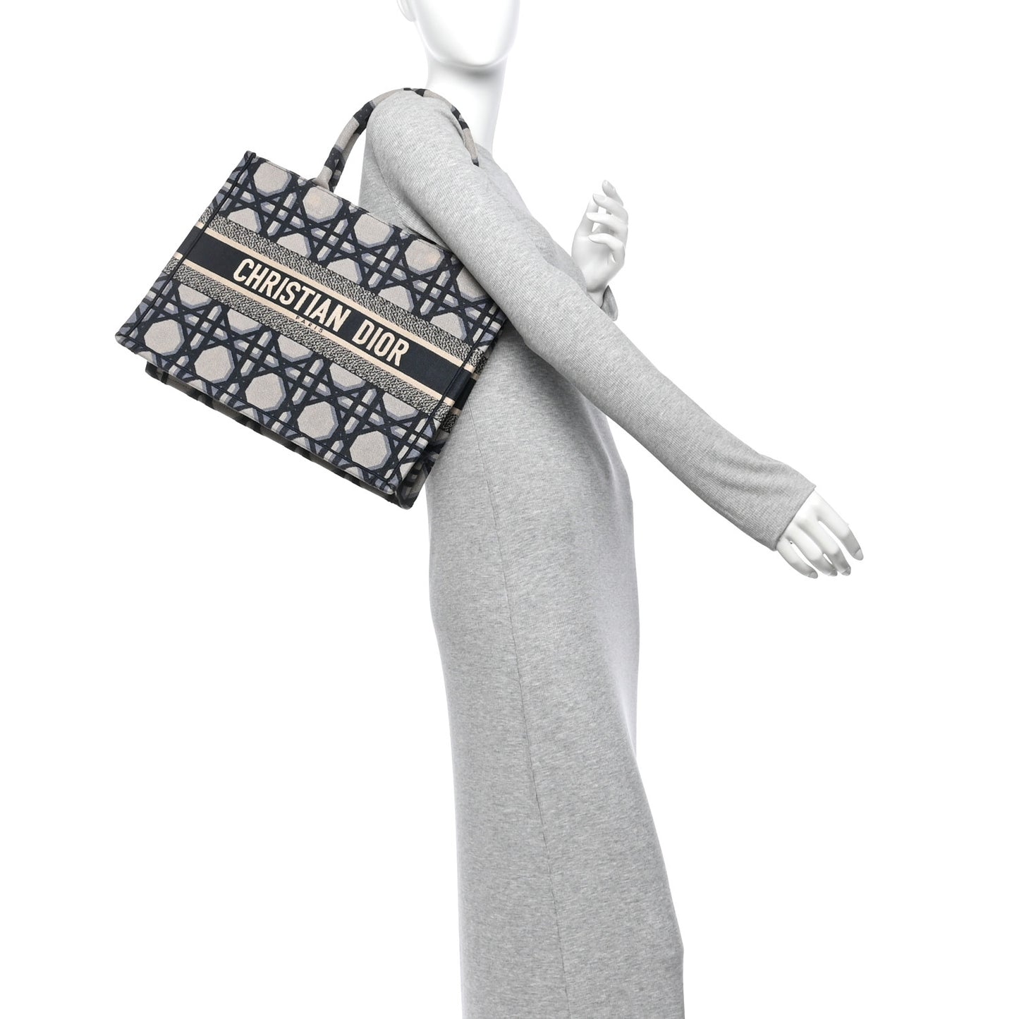 Canvas Macrocannage Embroidered Medium Book Tote Beige Blue