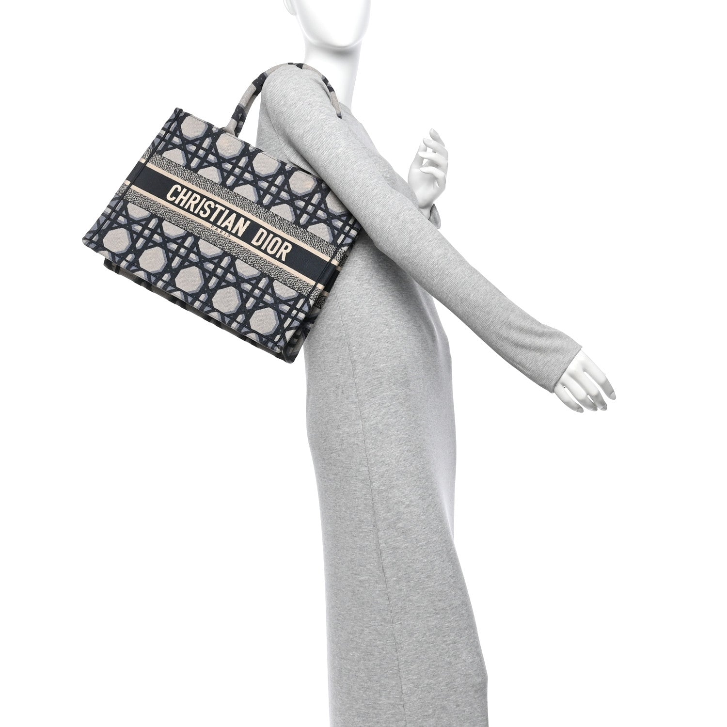 Christian Dior Canvas Macrocannage Embroidered Medium Book Tote Beige Blue 2 of 11