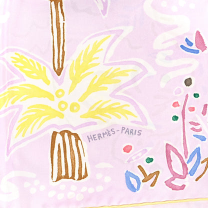 Hermes Silk Isola Di Primavera Scarf 90 Rose Pale Bleu Jaune 2 of 5