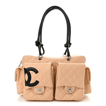 Chanel Calfskin Quilted Large Cambon Multipocket Reporter Beige Black 1 of 11