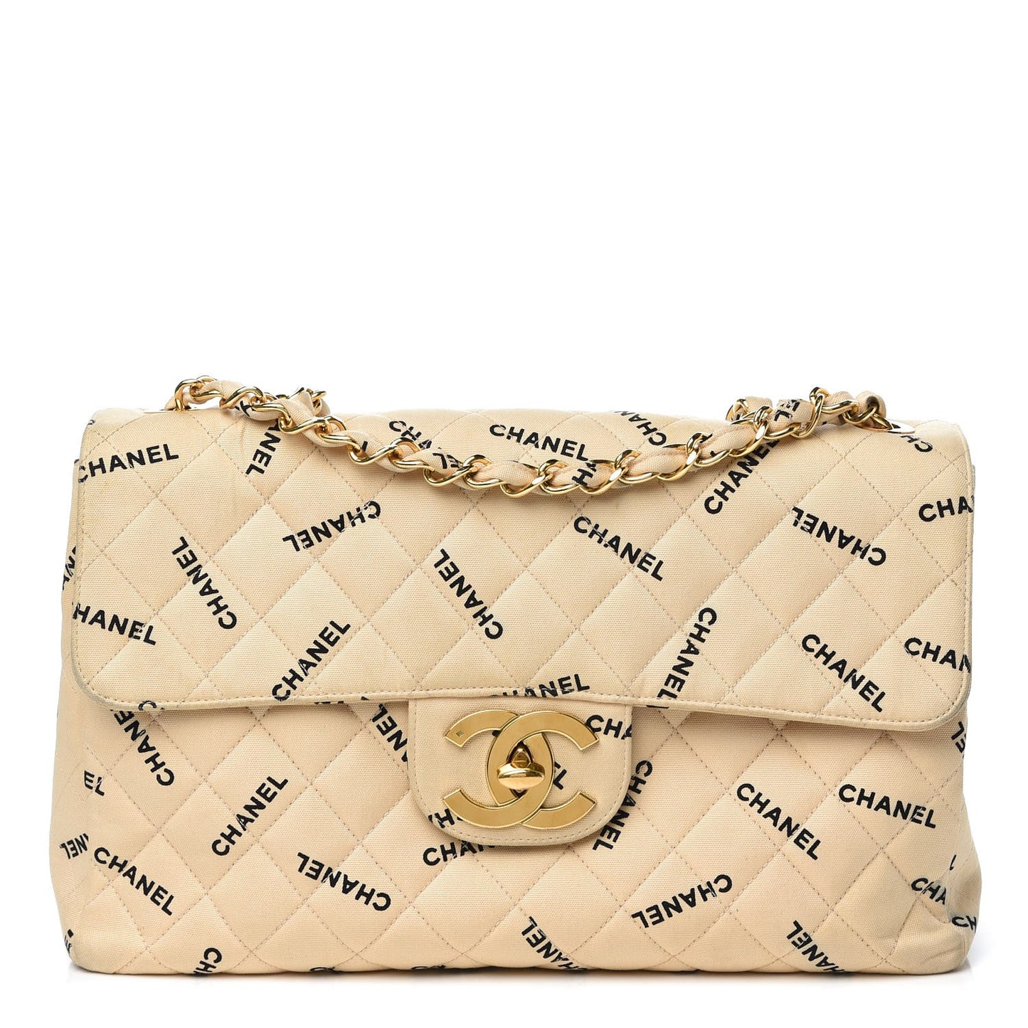 Canvas Quilted XL Jumbo Single Flap Beige
