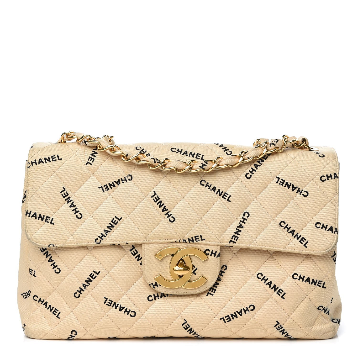 Chanel Canvas Quilted XL Jumbo Single Flap Beige 1 of 19