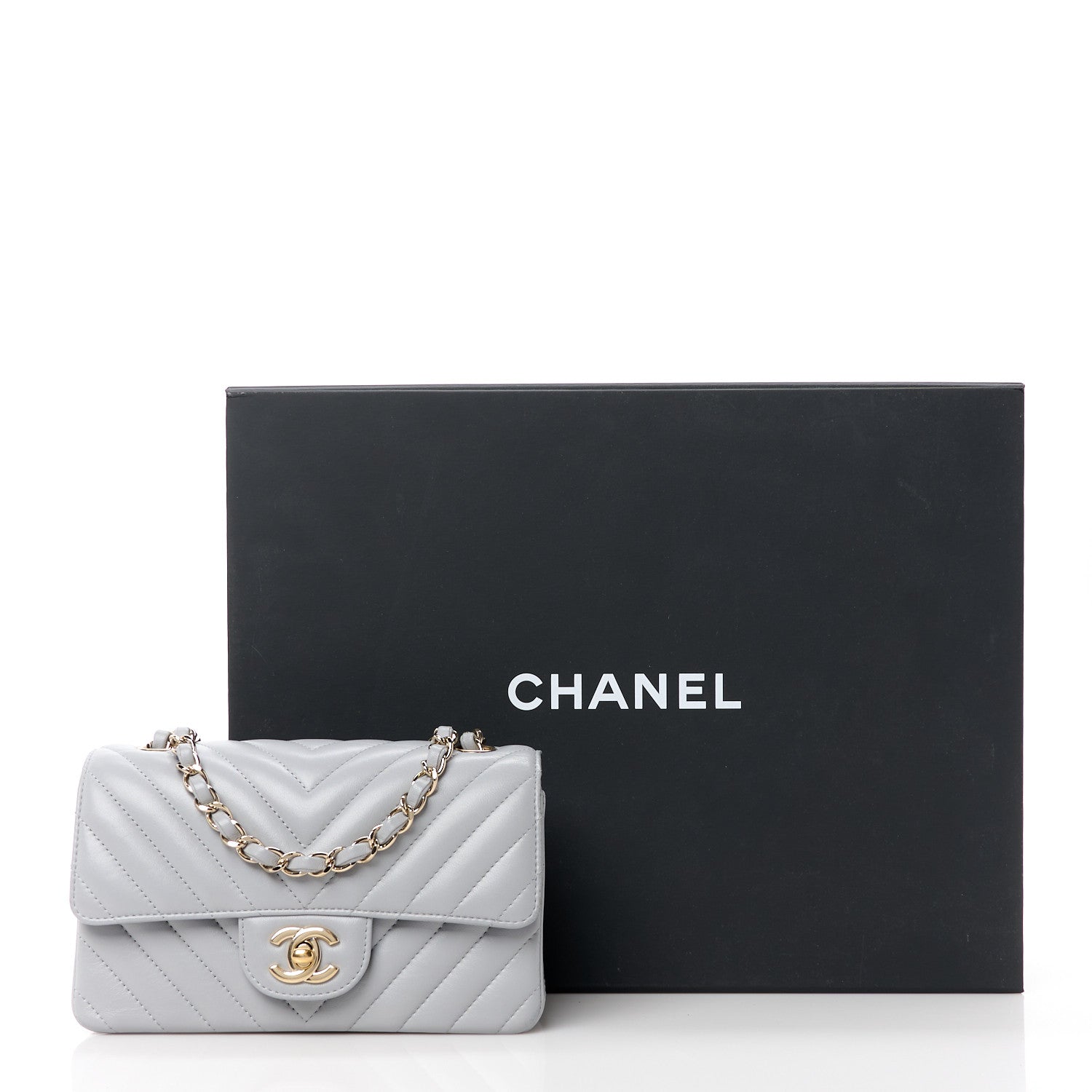 Chanel Lambskin Chevron Quilted Mini Rectangular Flap Grey 12 of 12
