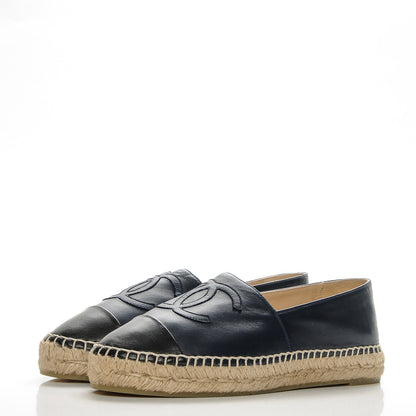 Chanel Lambskin CC Espadrilles 38 Black Navy 3 of 9
