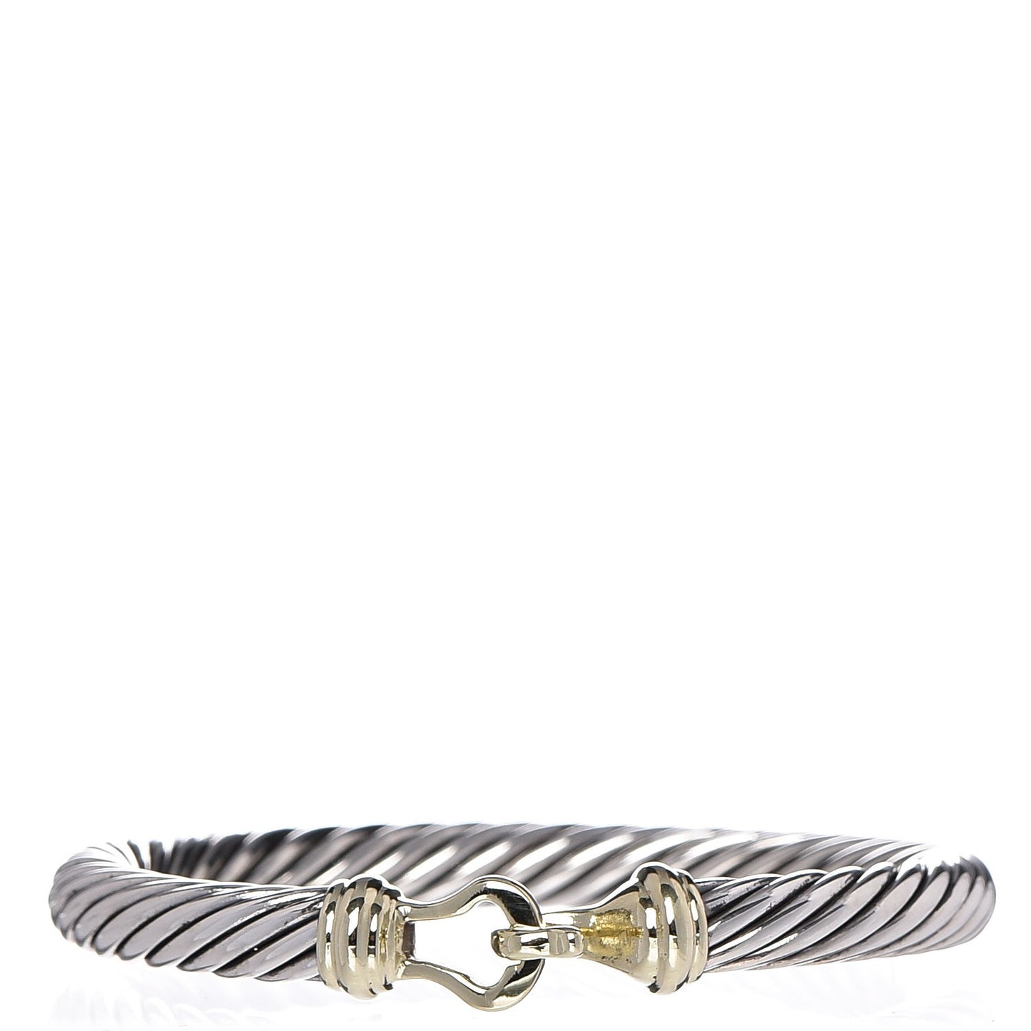 Sterling Silver 14K Yellow Gold 7mm Cable Classic Buckle Bracelet