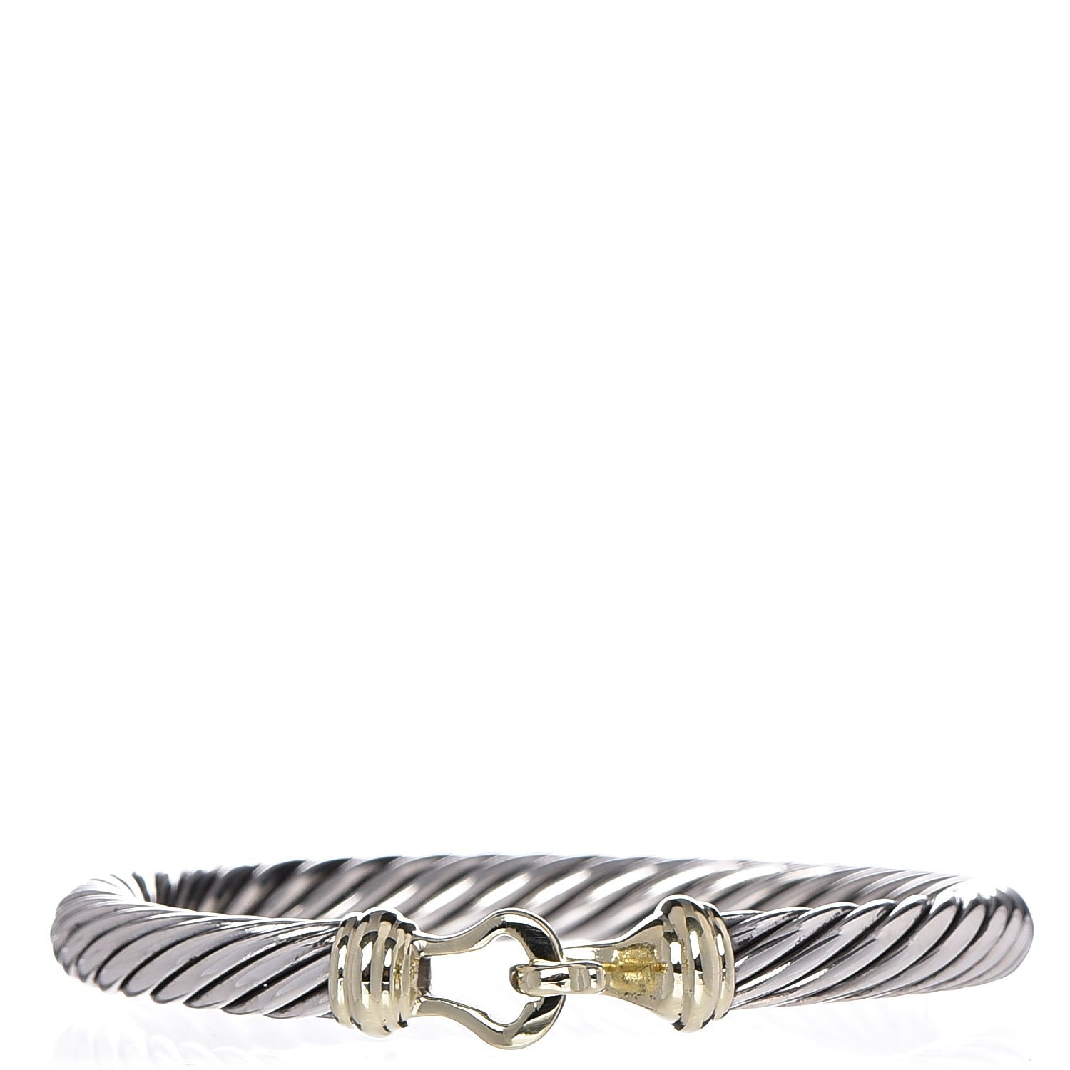 David Yurman Sterling Silver 14K Yellow Gold 7mm Cable Classic Buckle Bracelet 1 of 4
