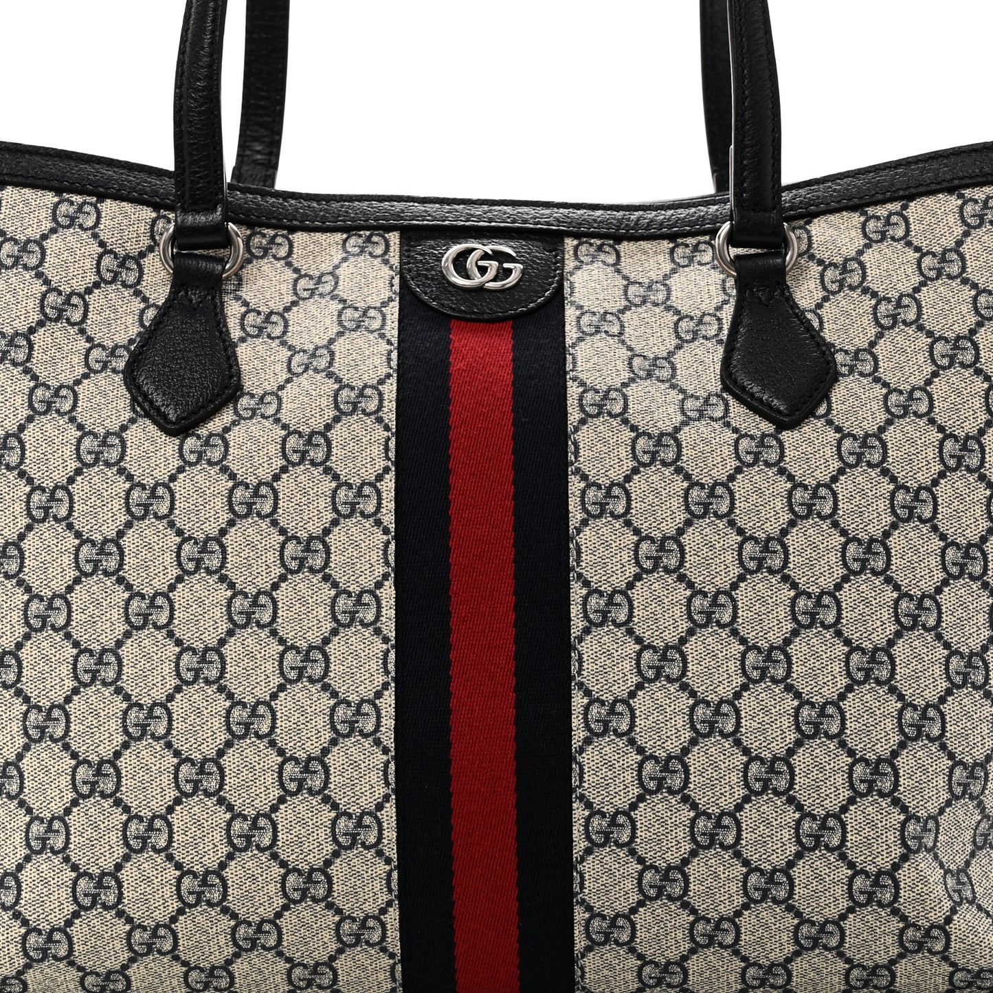 GG Supreme Monogram Textured Calfskin Web Medium Ophidia Shopping Tote Beige Blue