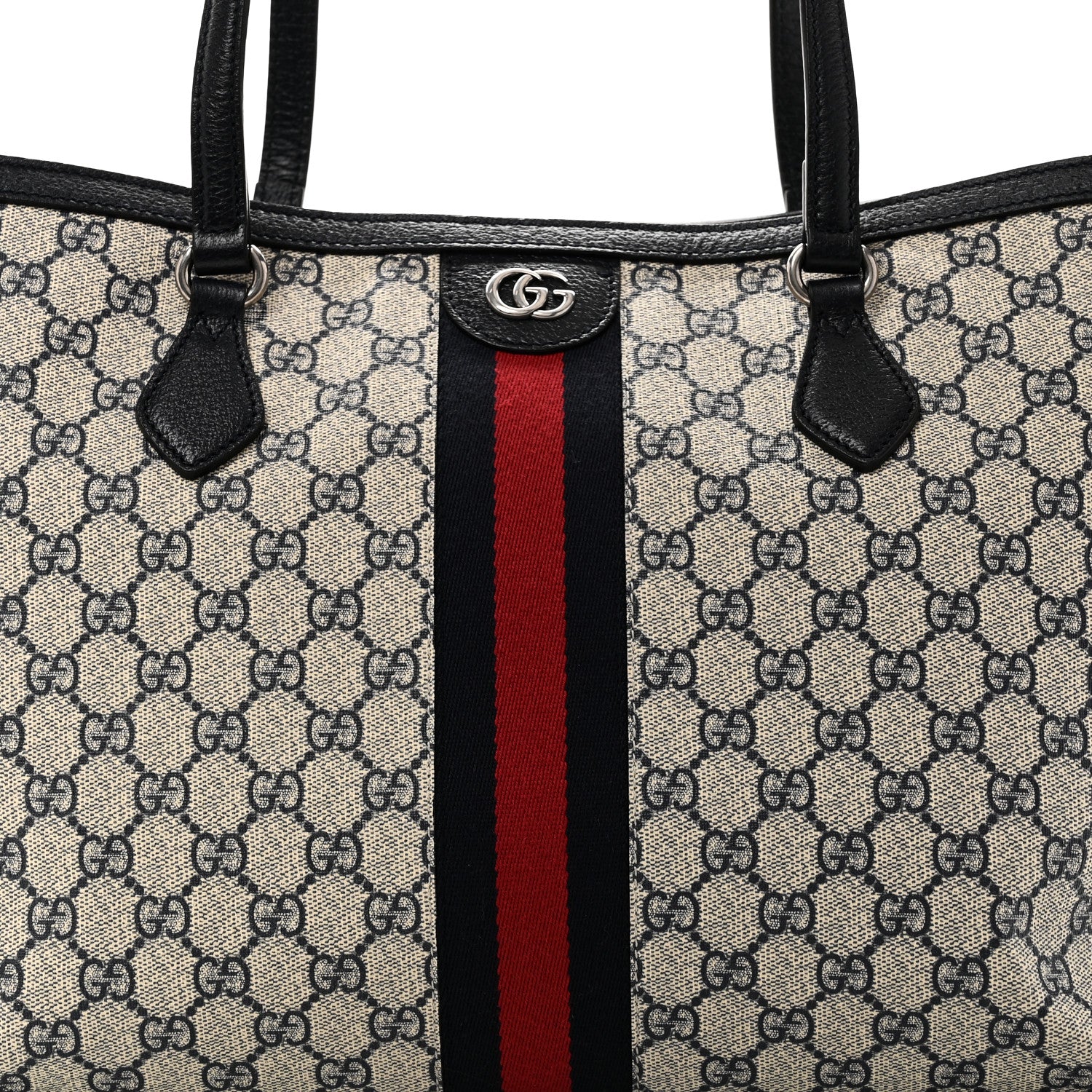 Gucci GG Supreme Monogram Textured Calfskin Web Medium Ophidia Shopping Tote Beige Blue 8 of 10