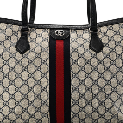 Gucci GG Supreme Monogram Textured Calfskin Web Medium Ophidia Shopping Tote Beige Blue 8 of 10