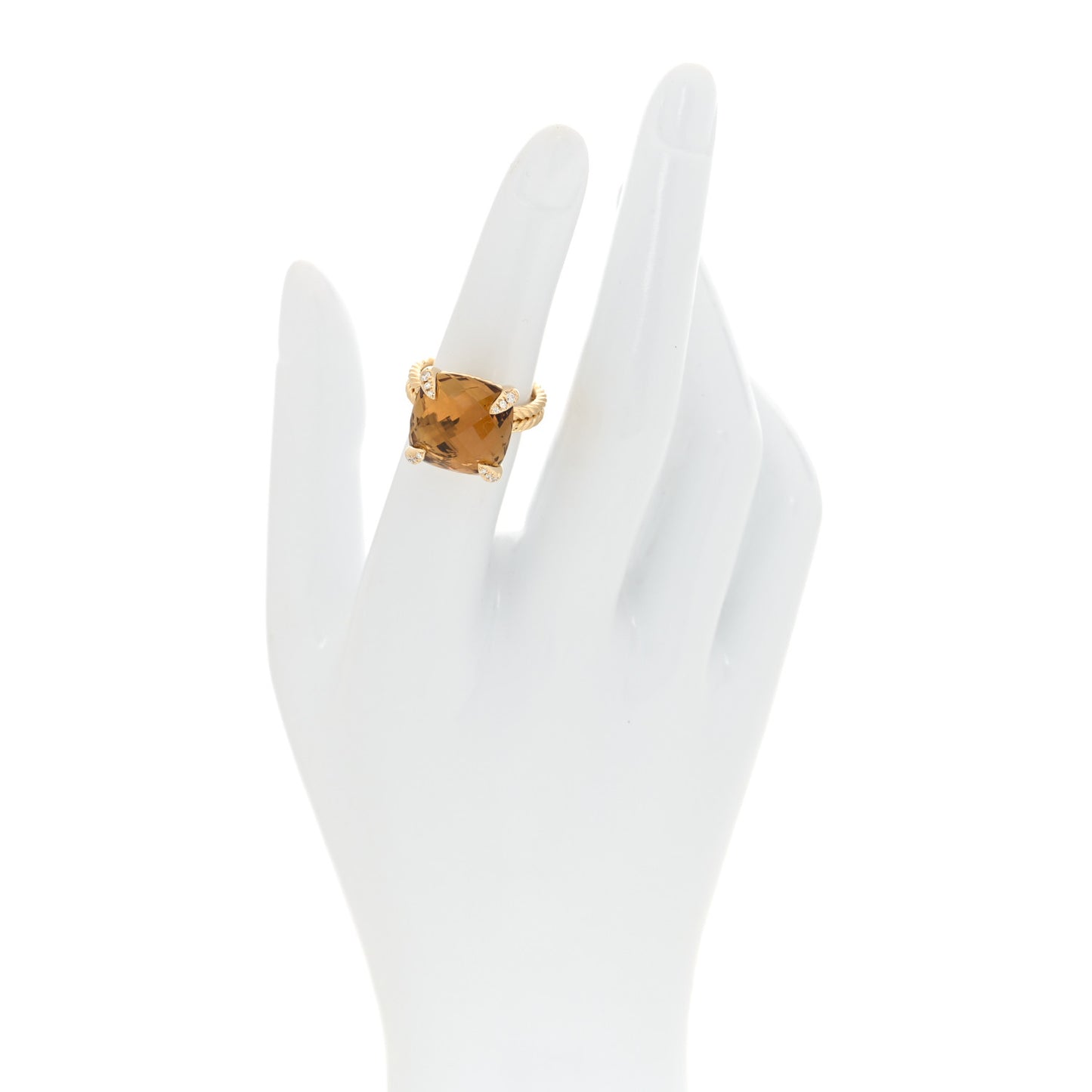 18K Yellow Gold Diamond Citrine 14mm Chatelaine Ring 49 4.75