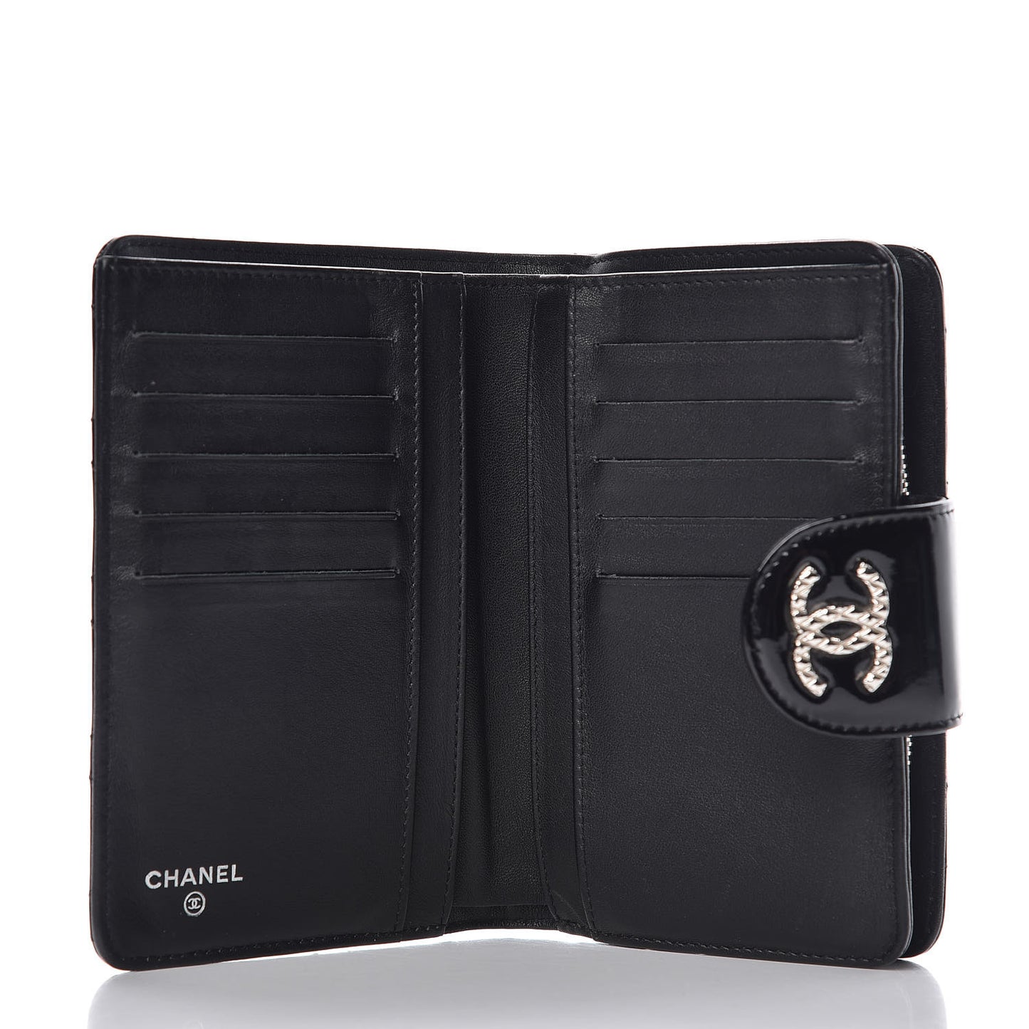 Patent Quilted Brilliant Zipped Pocket Wallet Black