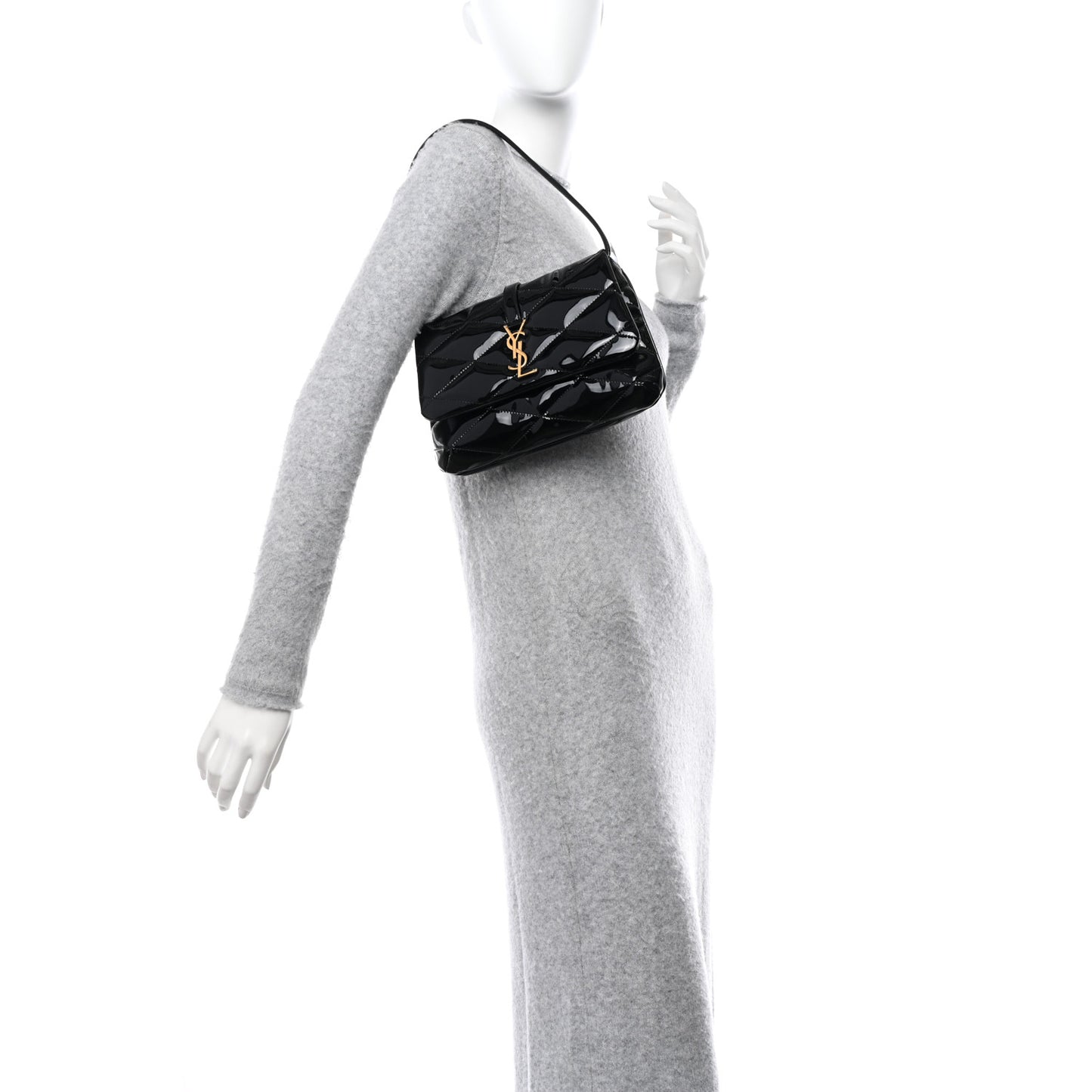 SAINT LAURENT Patent Quilted Le 57 Diamond Shoulder Bag Black