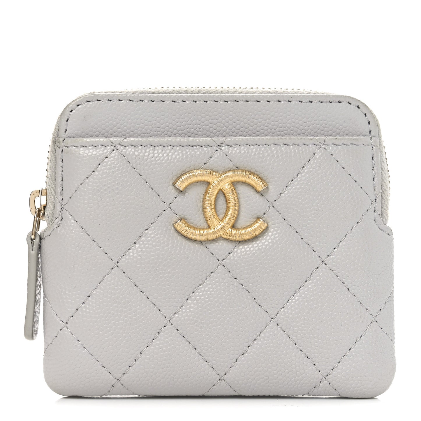 Caviar Quilted Textured CC Zip Card Holder Wallet  Grey