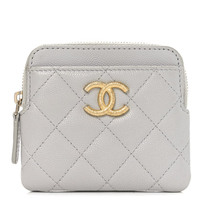 Chanel Caviar Quilted Textured CC Zip Card Holder Wallet  Grey 1 of 9