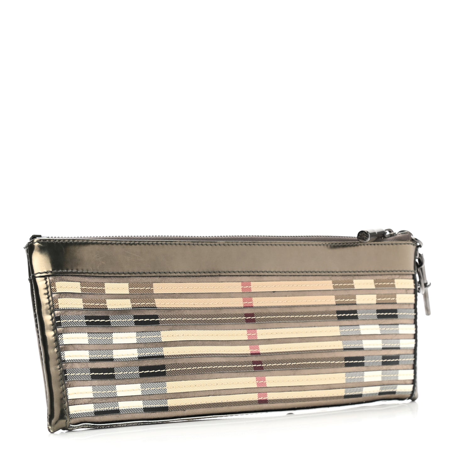 Metallic Patent Calfskin House Check Sliced Ashcombe Clutch
