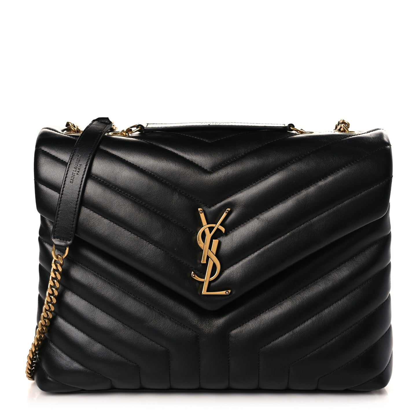 Calfskin Y Quilted Monogram Medium Loulou Chain Satchel Black