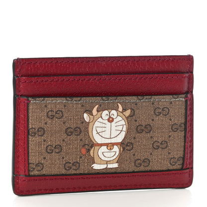 Gucci X DORAEMON Mini Vintage GG Supreme Monogram Card Holder Beige Cherry Red 3 of 10