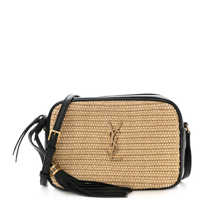 Saint Laurent Raffia Canvas Monogram Lou Camera Bag Beige Black 1 of 9