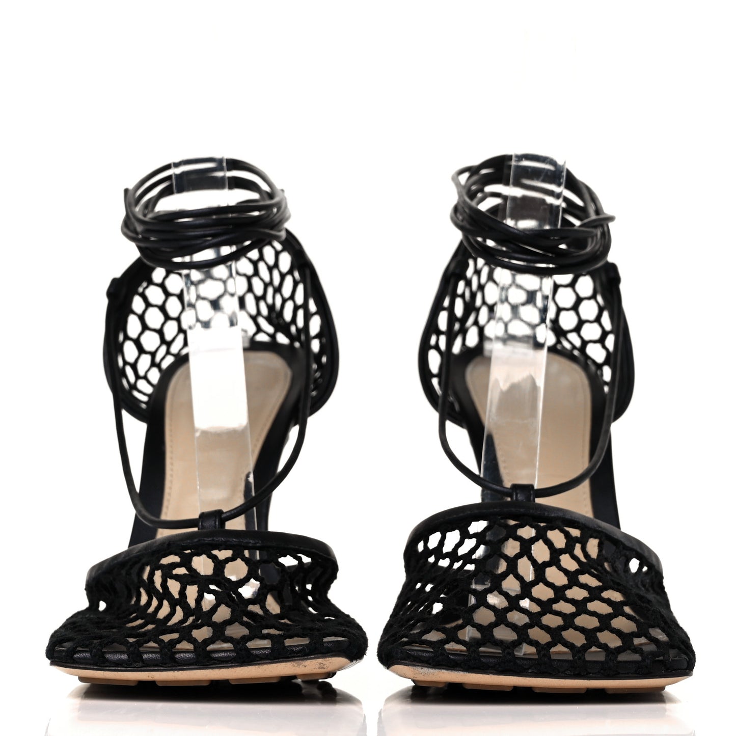 Mesh Nappa Stretch Ankle Tie Sandals 37.5 Black