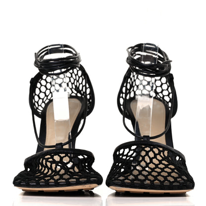 Bottega Veneta Mesh Nappa Stretch Ankle Tie Sandals 37.5 Black 2 of 8