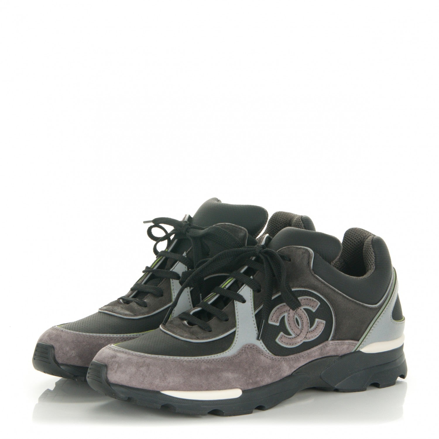 Chanel Suede Calfskin CC Sneakers 40 Black Gray 3 of 7