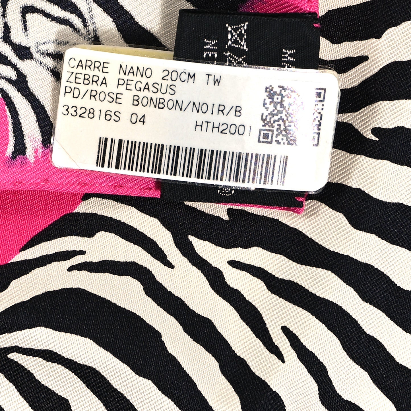 Silk Carre Zebra Pegasus Nano Scarf 20 Rose Bonbon Black White