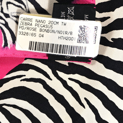 Hermes Silk Carre Zebra Pegasus Nano Scarf 20 Rose Bonbon Black White 3 of 4