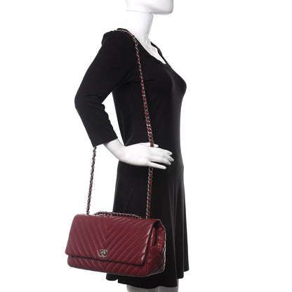 Chanel Lambskin Chevron Quilted Large Surpique Flap Dark Red 2 of 11