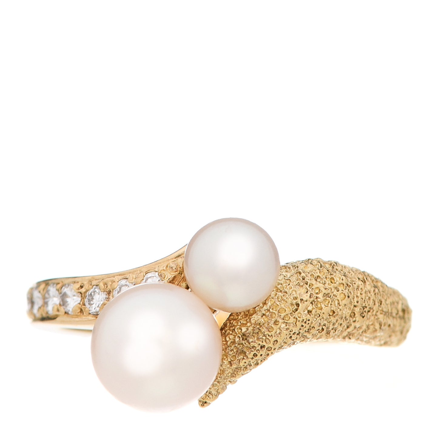 18K Yellow Gold Diamond Akoya Pearl 4-6.5mm Bypass Ring 51 5.75