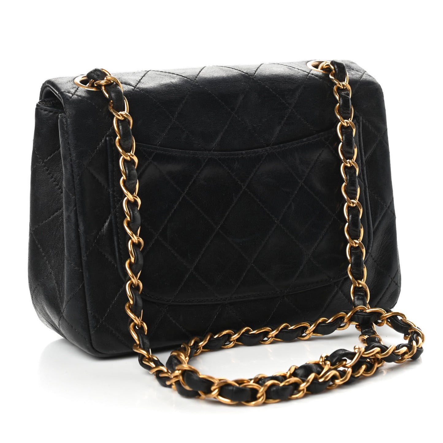 Lambskin Quilted Mini Square Flap Black