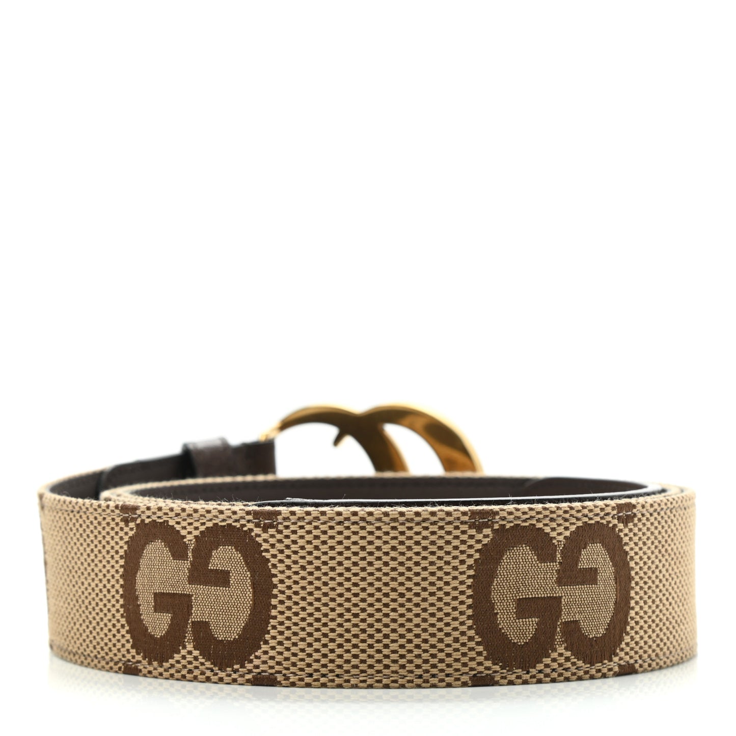 Monogram Jumbo GG Textured Dollar Calfskin Double G 40mm Belt 80 32 Camel Ebony