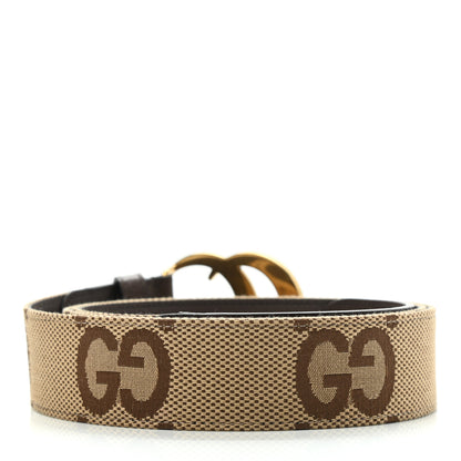 Gucci Monogram Jumbo GG Textured Dollar Calfskin Double G 40mm Belt 80 32 Camel Ebony 2 of 6