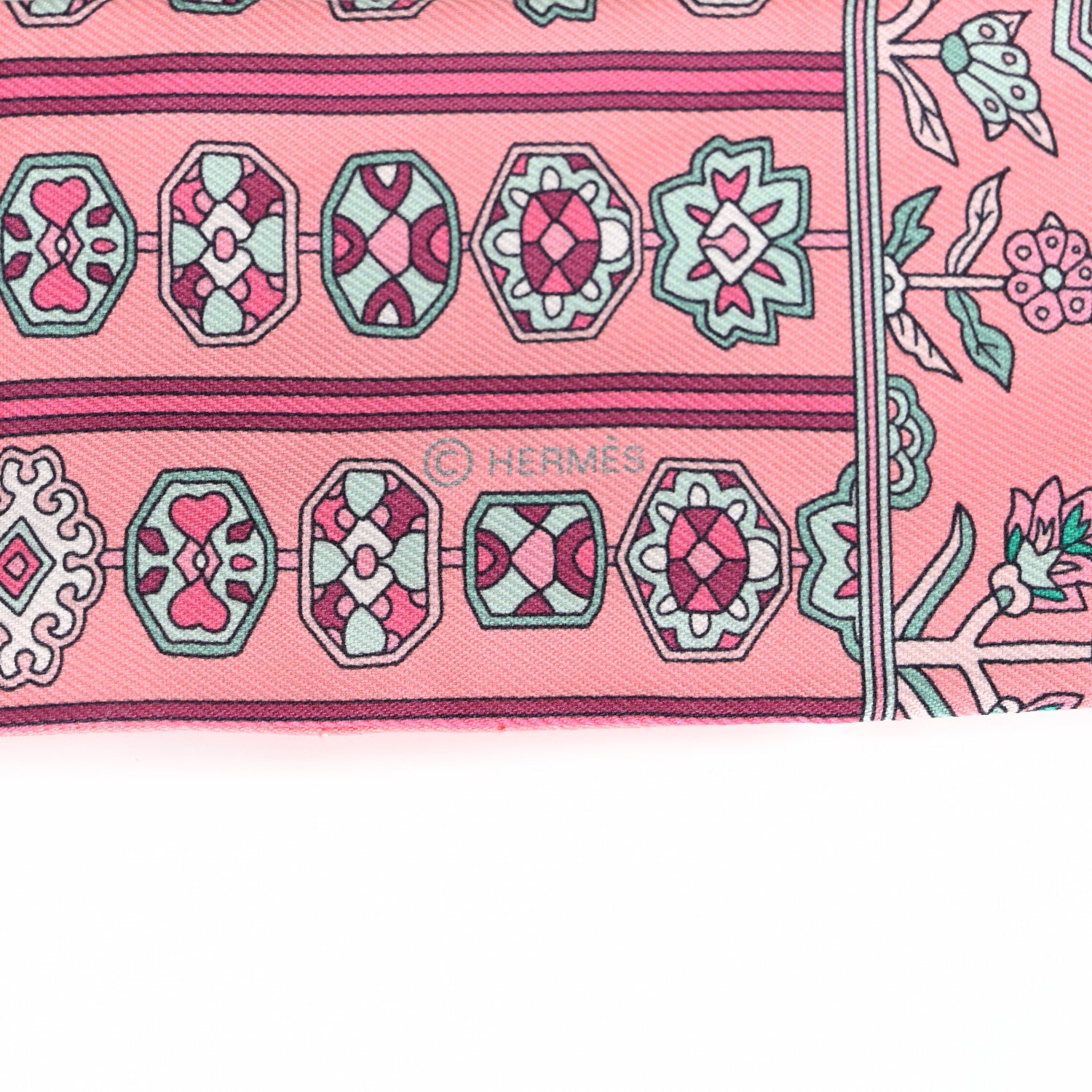 Hermes Silk Tapis Persans Twilly Rose Vert De Eau Creme 4 of 4