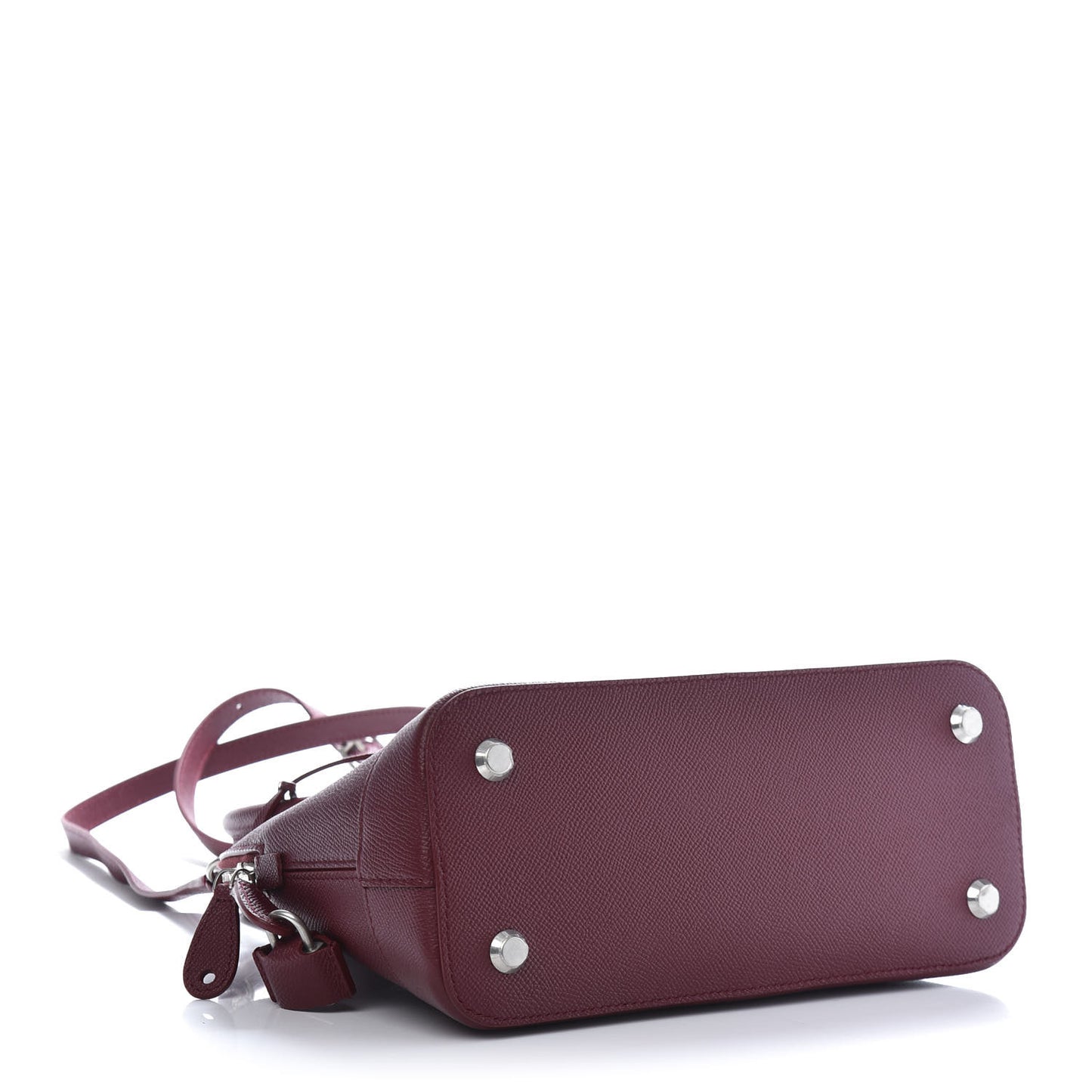 Signature Grained Calfskin Logo S Ville Top Handle Bag Dark Red Light White