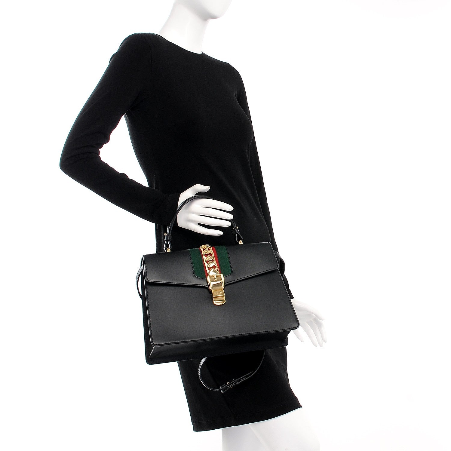 Gucci Calfskin Medium Sylvie Top Handle Bag Black 3 of 8
