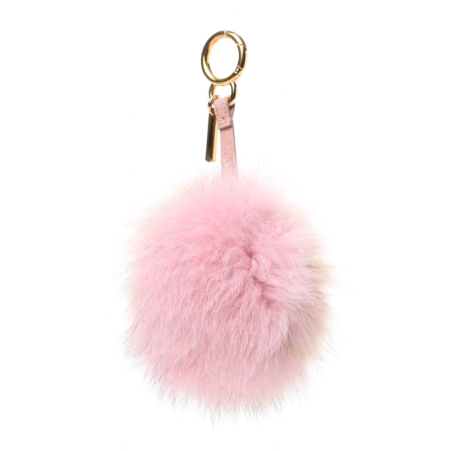 Fox Fur Vitello Elite Bi-Color Pom Pom Bag Charm Rosa Cammello Cipria