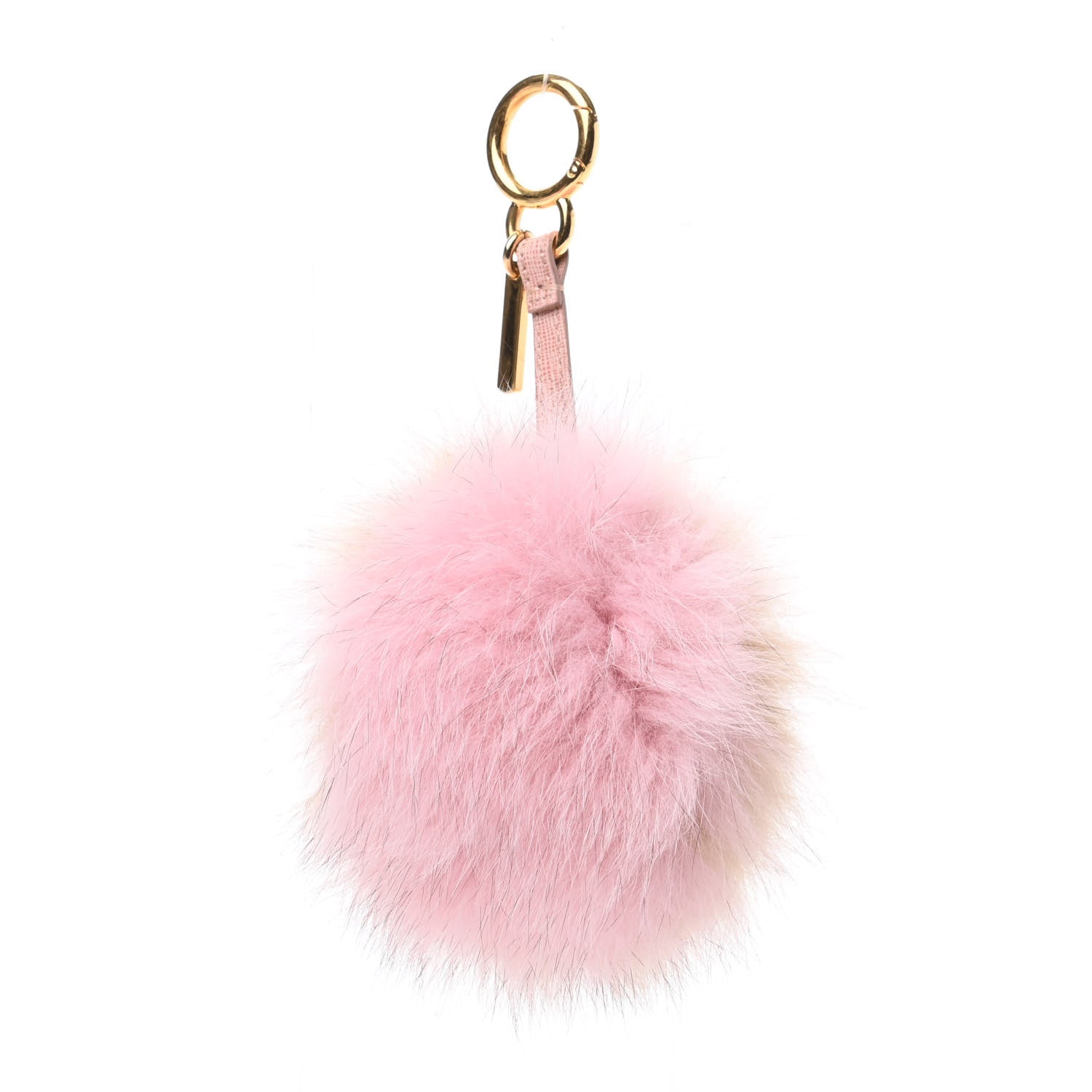 Fendi Fox Fur Vitello Elite Bi-Color Pom Pom Bag Charm Rosa Cammello Cipria 3 of 4